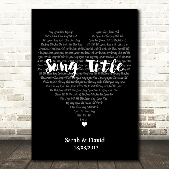 Simple Heart Black & White Any Song Lyric Personalized Music Wall Art Print