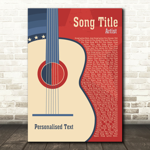 USA Red Blue Country Western Guitar Any Song Lyric Personalized Music Art Print