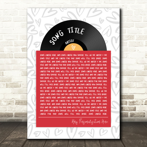 Vinyl Record In Sleeve Hearts Any Song Lyric Personalized Music Wall Art Print