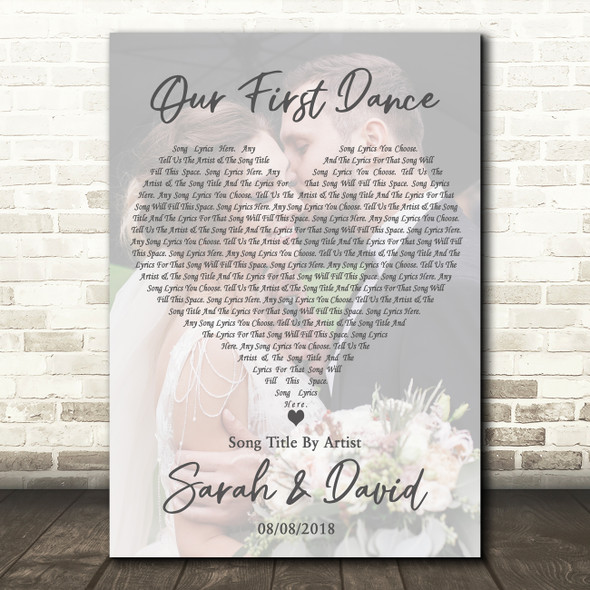 Full Page Portrait Photo First Dance Wedding Any Song Lyric Wall Art Print