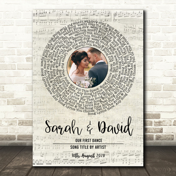 Music Script Vinyl Record Wedding First Dance Photo Any Song Lyric Art Print