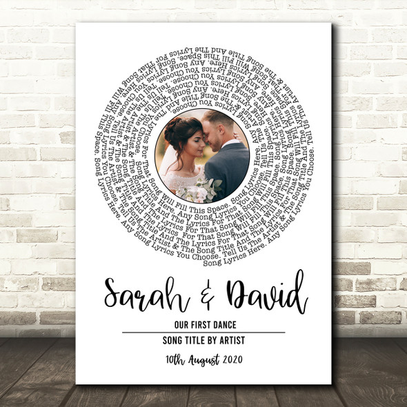 White Vinyl Record Wedding First Dance Photo Any Song Lyric Wall Art Print