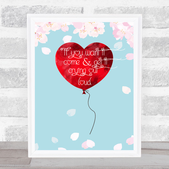 David Gray Babylon Pretty Floral Heart Balloon Music Song Lyric Wall Art Print