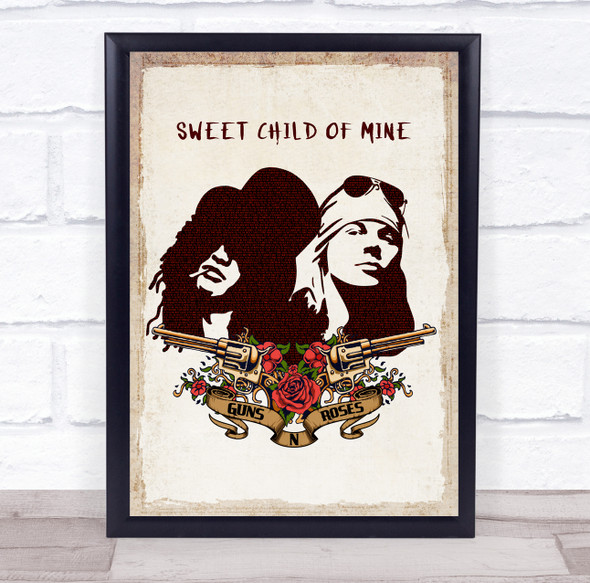 Guns N' Roses Sweet Child O' Mine Tattoo Style Music Song Lyric Wall Art Print