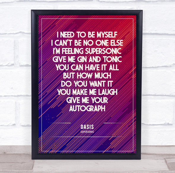 Oasis Supersonic Retro Purple Lines Music Song Lyric Wall Art Print