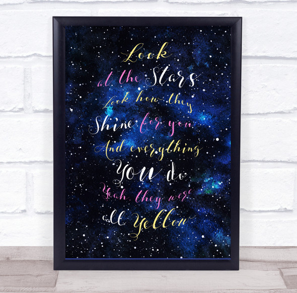 Coldplay Yellow Galaxy Stars Script Music Song Lyric Wall Art Print