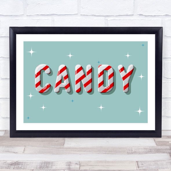 Candy Cane Font Candy Christmas White Wall Art Print