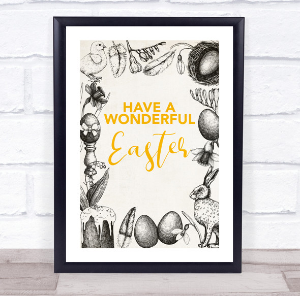 Yellow Have A Wonderful Easter Grey Wall Art Print