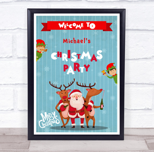 Personalized Welcome To Christmas Party Blue Christmas Event Sign Print