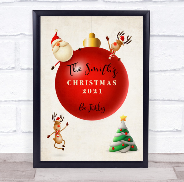 Personalized Family Name Ball  Christmas Event Sign Wall Art Print