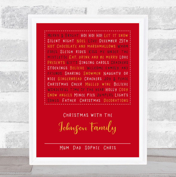 Personalized Family Christmas Typographic Red Event Sign Print