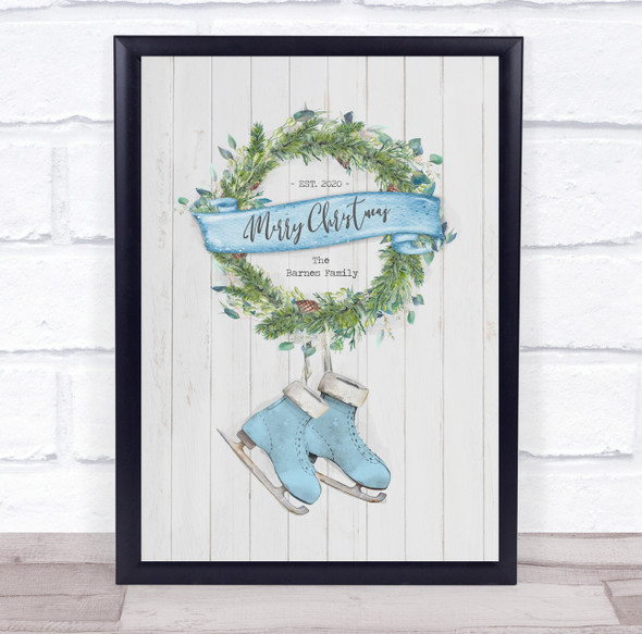 Personalized Family Christmas Wreath Skates Event Sign Print