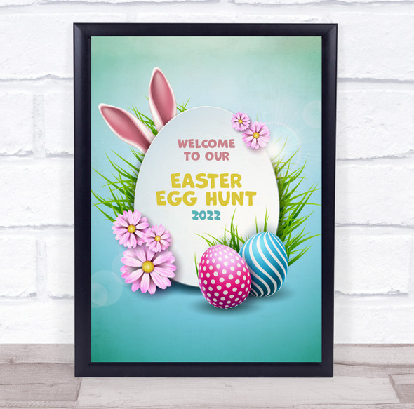 Personalized Welcome To Easter Egg Hunt Bunny Ears Event Sign Wall Art Print