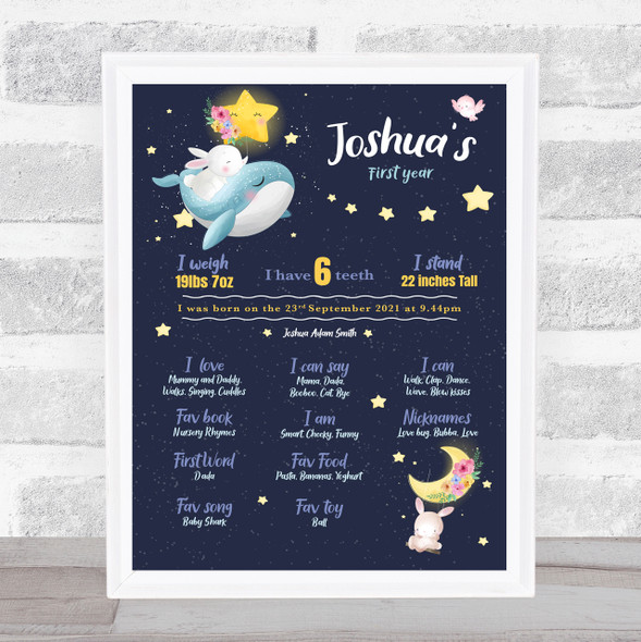 1st Birthday First Year Baby Milestones Achievements Interests Whale Star Print