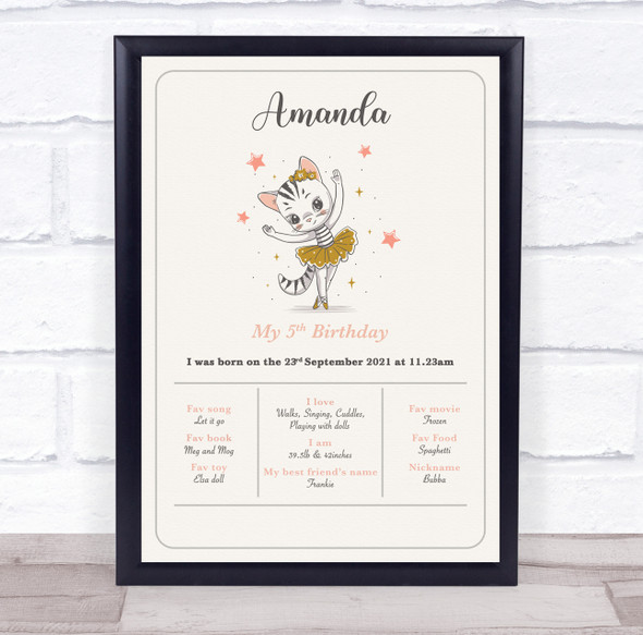 Any Age Birthday Favourite Things Interests Milestones Cat Ballerina Gift Print