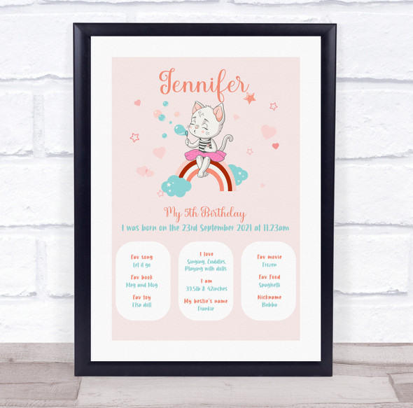 Any Age Birthday Favourite Things Interests Milestones Cat Rainbow Gift Print