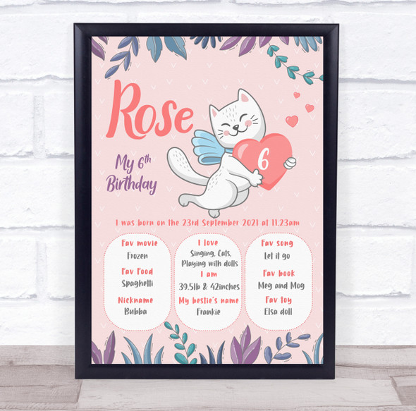 Any Age Birthday Favourite Things Interests Milestones Cat Heart Gift Print