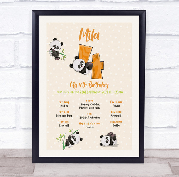 4th Birthday Favourite Things Milestones Achievements Interests Gift Print