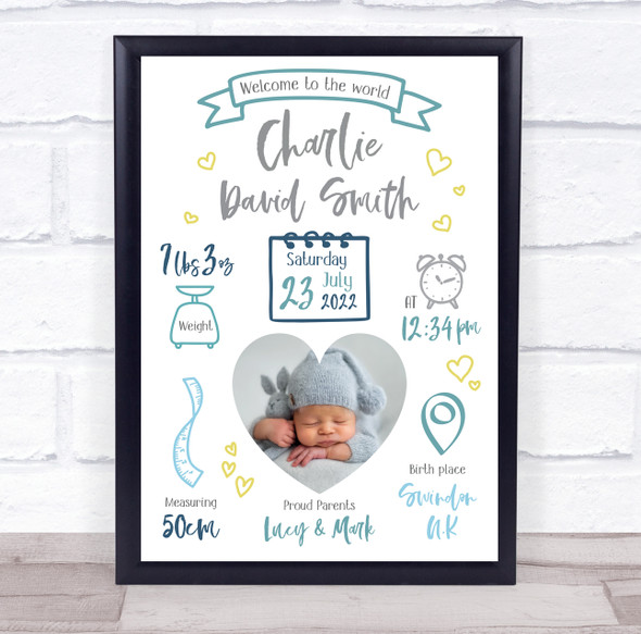 New Baby Birth New-born Nursery Christening Doodle Photo Keepsake Gift Print