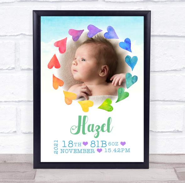 Birth Details Nursery Christening New Baby Rainbow Photo Keepsake Gift Print