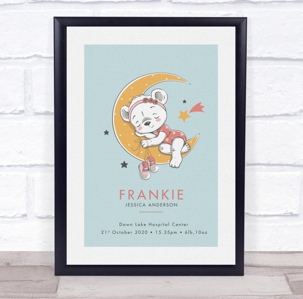 New Baby Birth Details Christening Nursery Bear Moon Keepsake Gift Print