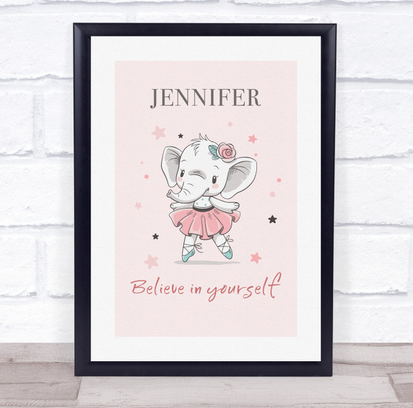 Baby Elephant Ballerina Personalised Children's Wall Art Print