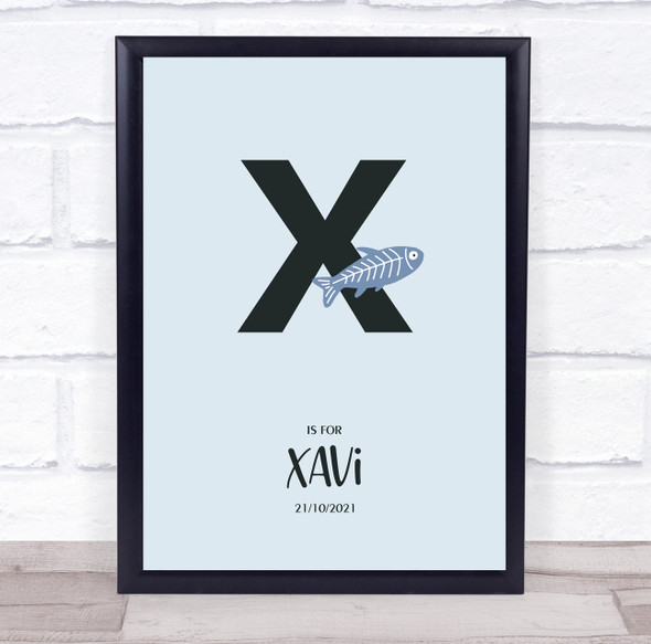 Initial Letter X With X-Ray Fish Personalised Children's Wall Art Print