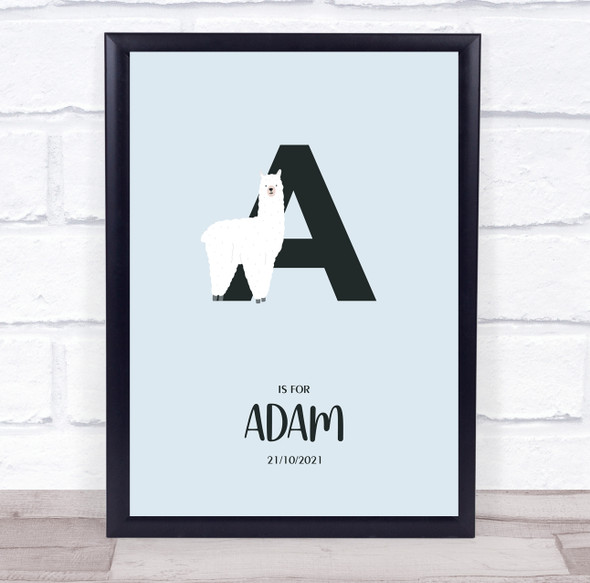 Initial Letter A With Alpaca Personalised Children's Wall Art Print