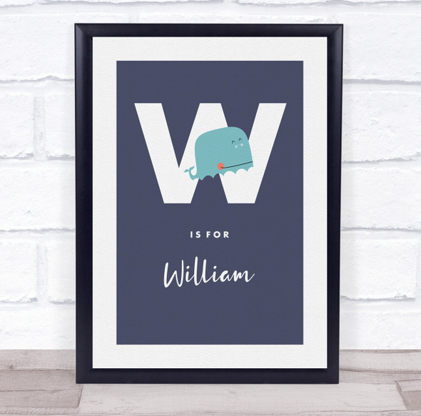 Initial Letter W With Whale Personalised Children's Wall Art Print