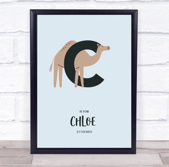 Initial Letter C With Camel Personalised Children's Wall Art Print