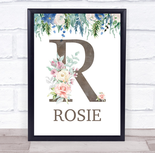 Floral Any Name Initial R Personalised Children's Wall Art Print