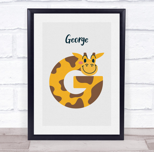 Giraffe Initial Letter G Personalised Children's Wall Art Print