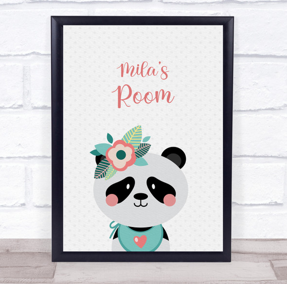 Panda With Flowers Room Personalised Children's Wall Art Print