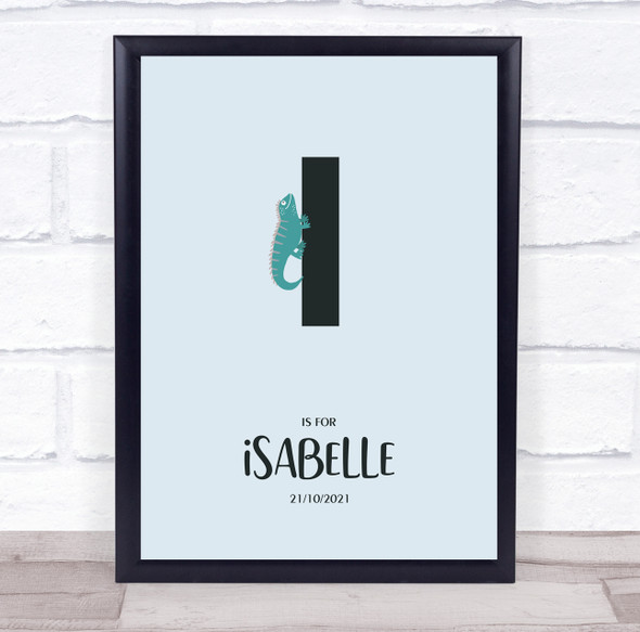 Initial Letter I Iguana Personalised Children's Wall Art Print