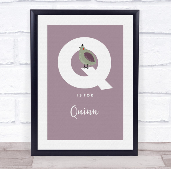 Initial Letter Q Quail Personalised Children's Wall Art Print