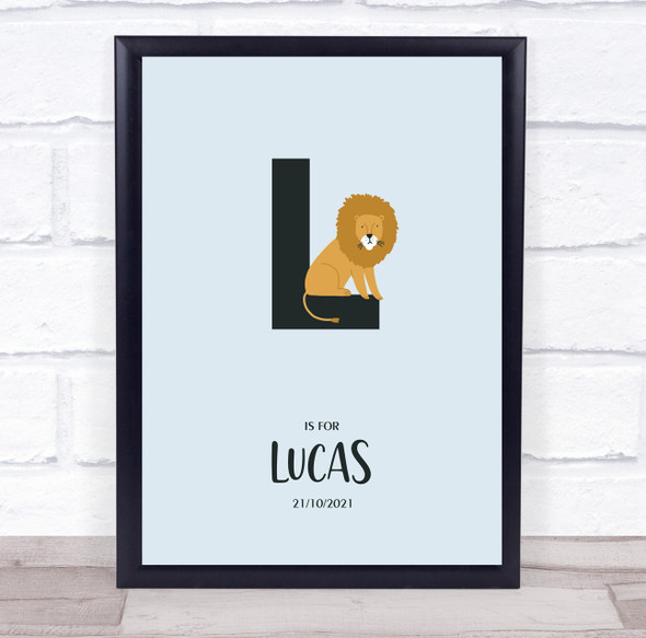 Initial Letter L Lion Personalised Children's Wall Art Print