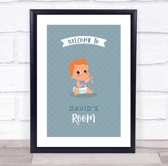 Baby Boy Ginger Hair Playing Toy Personalised Children's Wall Art Print