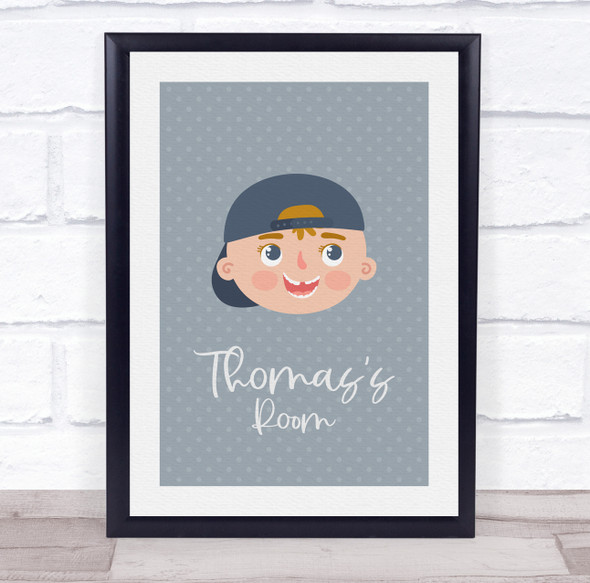 Face Of Boy With A Cap Room Personalised Children's Wall Art Print