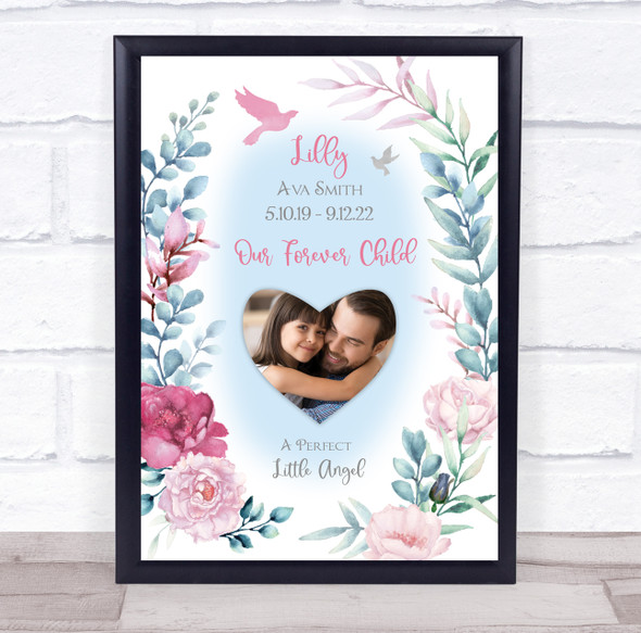 Child Infant Baby Loss Memorial Photo Pink Girl Floral Keepsake Print