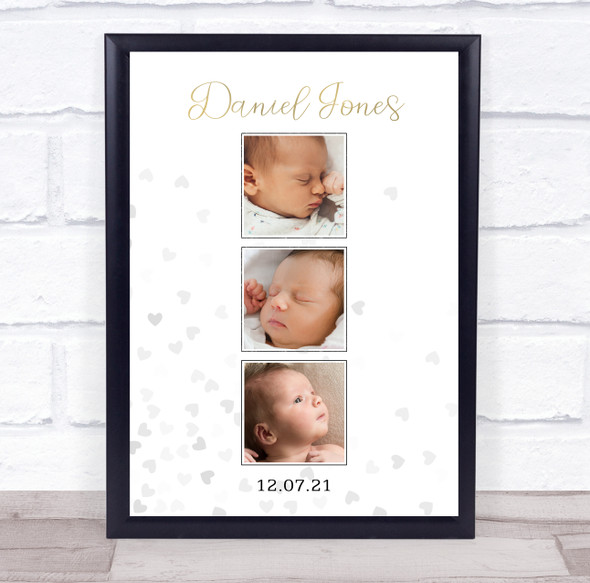 New Baby Birth Details New-born Christening Nursery 3 Photos Keepsake Gift Print