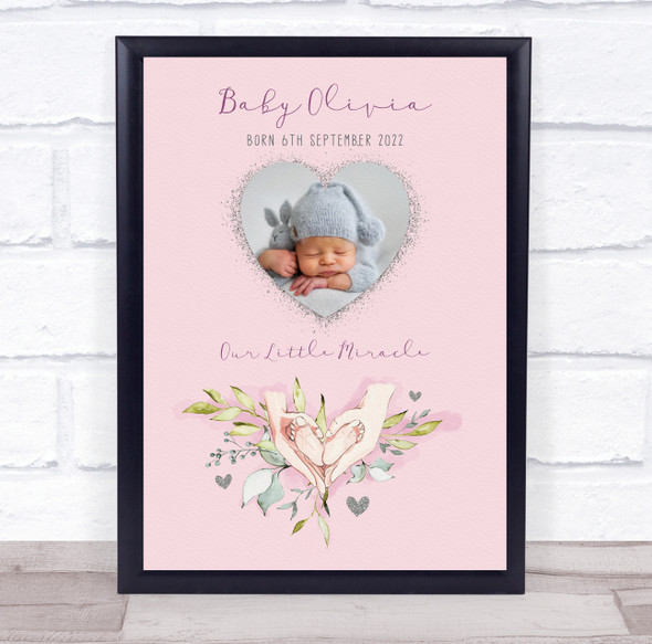 New Baby Birth Nursery Christening Pink Girl Heart Photo Keepsake Gift Print