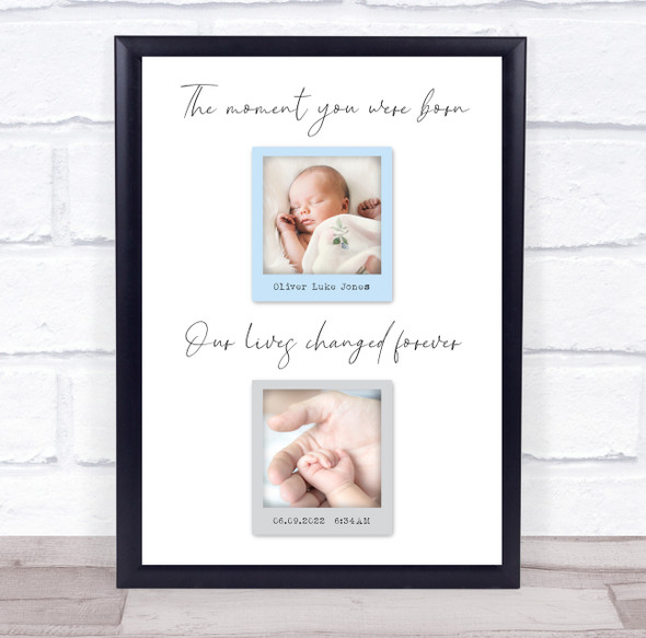 2 Photos Boy New Baby Birth Details Nursery Christening Keepsake Gift Print