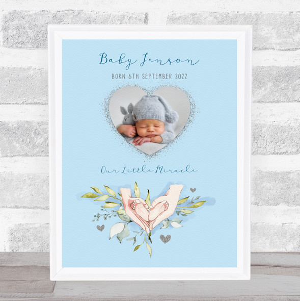 New Baby Birth Nursery Christening Blue Boy Heart Photo Keepsake Gift Print