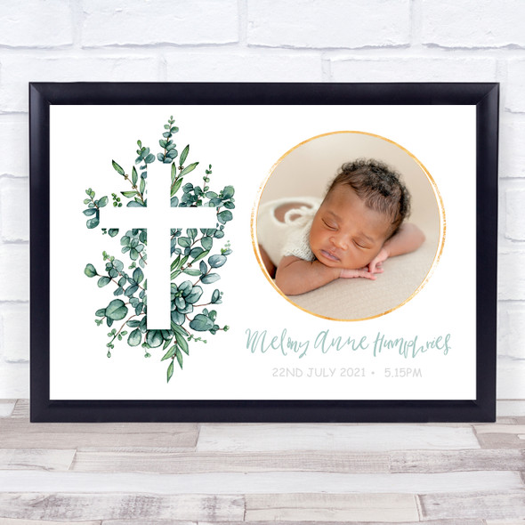 New Baby Birth Details Christening Nursery Cross Photo Keepsake Gift Print