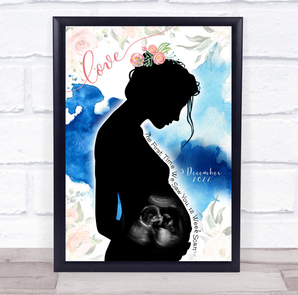 Pregnancy Lady Silhouette Pregnancy Baby Scan Picture Photo Keepsake Gift Print