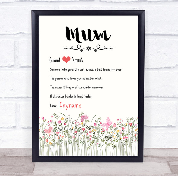 Mum Dictionary Definition Spring Flowers Personalized Gift Art Print