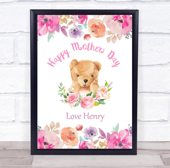 Watercolour Flowers & Bear Mothers Day Personalized Gift Art Print