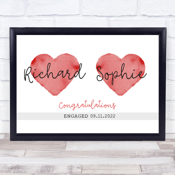 Engagement Congratulations 2 Hearts Names Personalized Gift Art Print