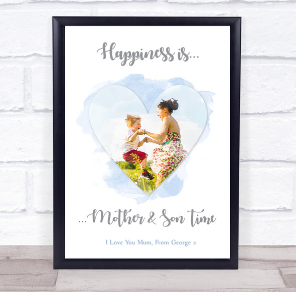 Happiness Is Mother And Son Time Painted Heart Blue Personalized Gift Art Print