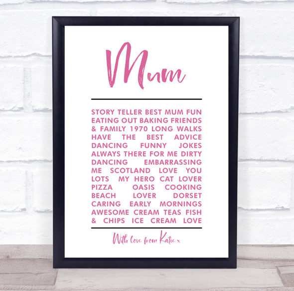 Mum Minimal Description List Personalized Gift Art Print
